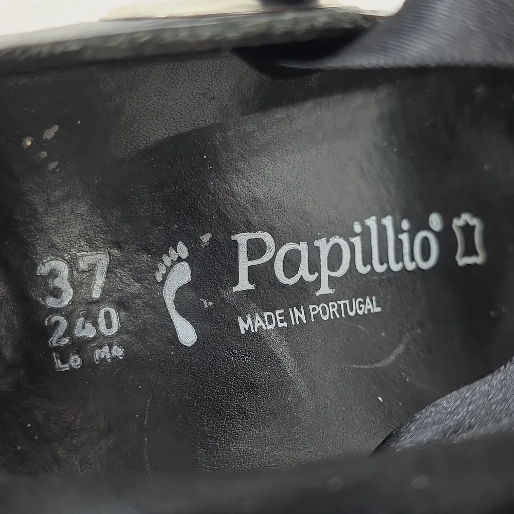 Papillio Birkenstock Black Emmy Leather Ankle Tie Strap Wedge Sandals Size 37‎